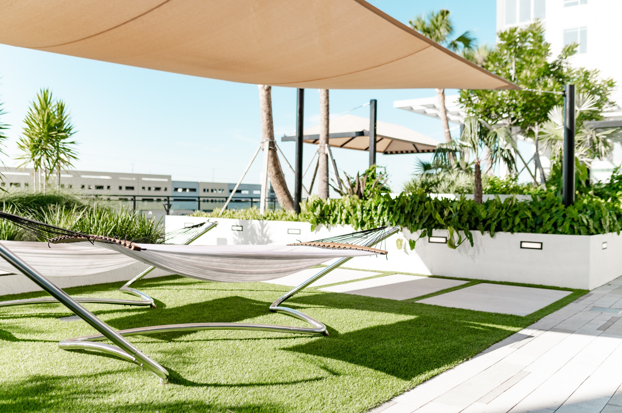 rooftop outdoor hammocks shade canopy
